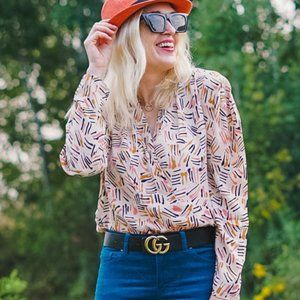 CAbi Marni Multicolor Long Sleeve V-Neck Womens Blouse